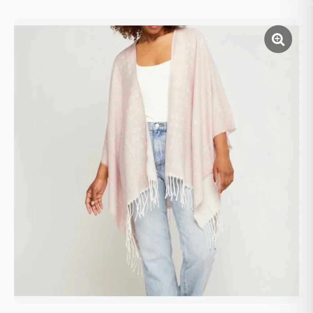 NWT GENTLE FAWN Hermosa Cardigan Womens M/L Pink Poncho Kimono Fringed Lagenlook